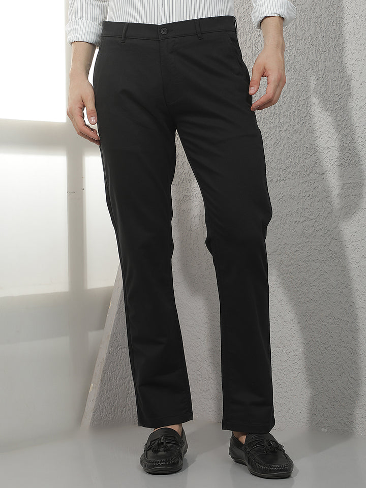 Sleek Obsidian Black Straight Trousers