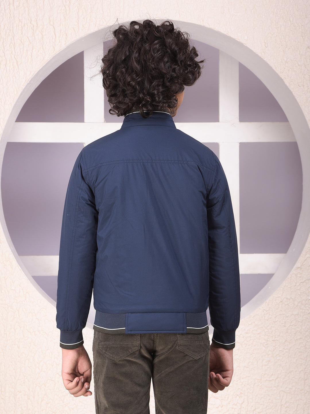 Navy Blue High Neck Reversible Jacket
