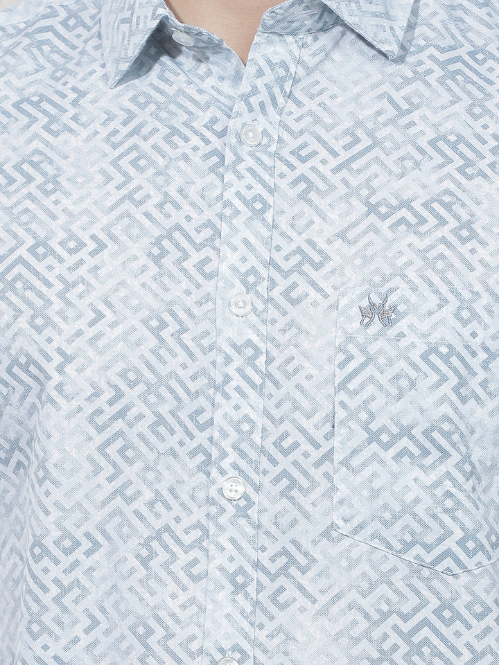Sky Blue Abstract Print Shirt