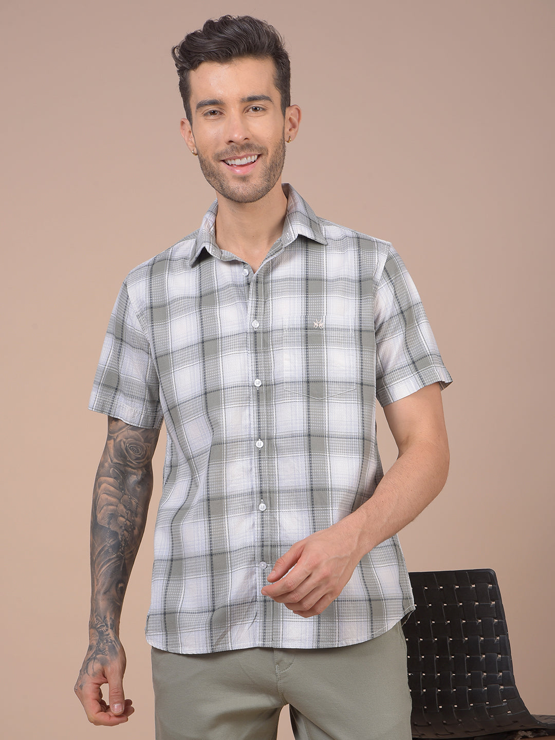 Grey Checked 100% Cotton Shirt