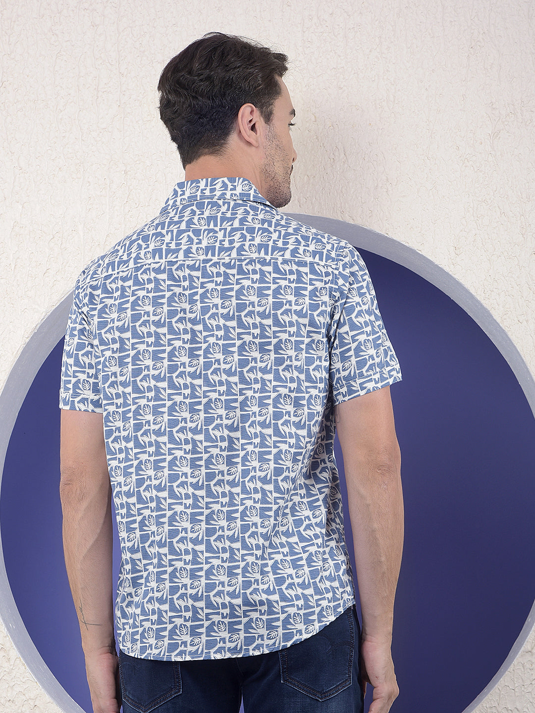 Blue Floral Printed Linen Shirt