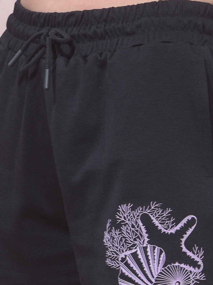 Black Embellished Mid-Thigh Length Shorts