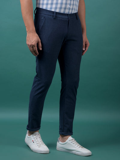 Navy Blue Vertical Stripes Trousers