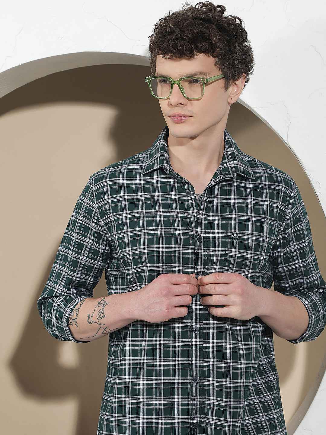 Green Checked 100% Cotton Shirt