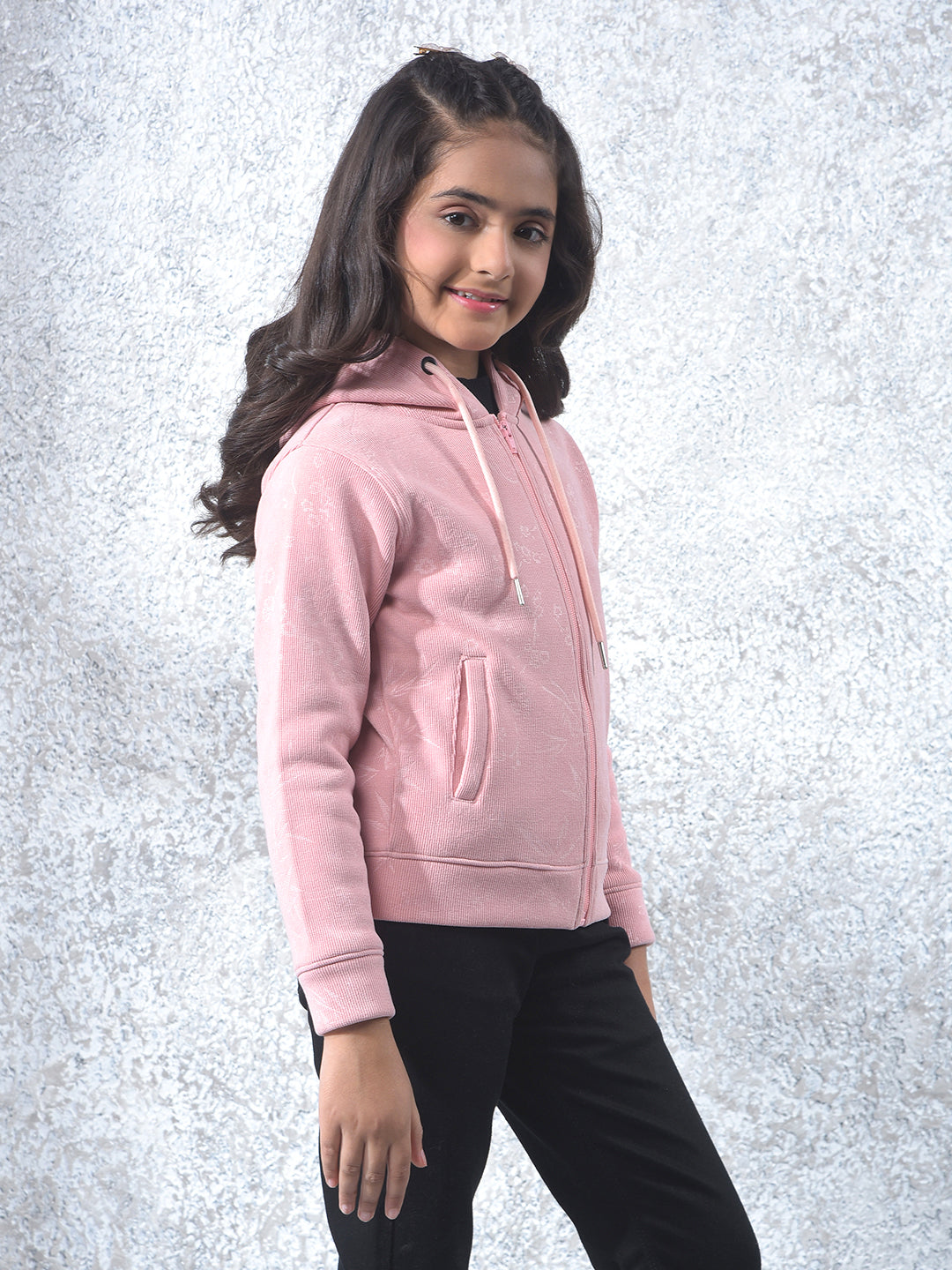 Pink Floral Print Hooded Neck Sweatshirt