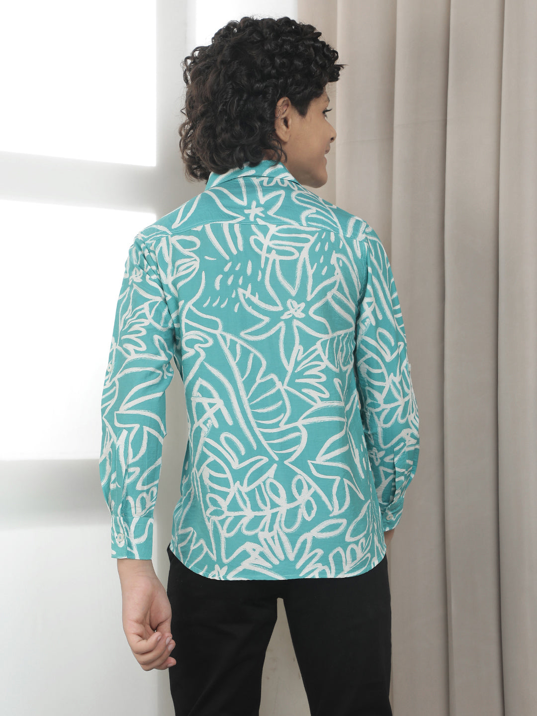 Teal Blue Graphic Print Shirt