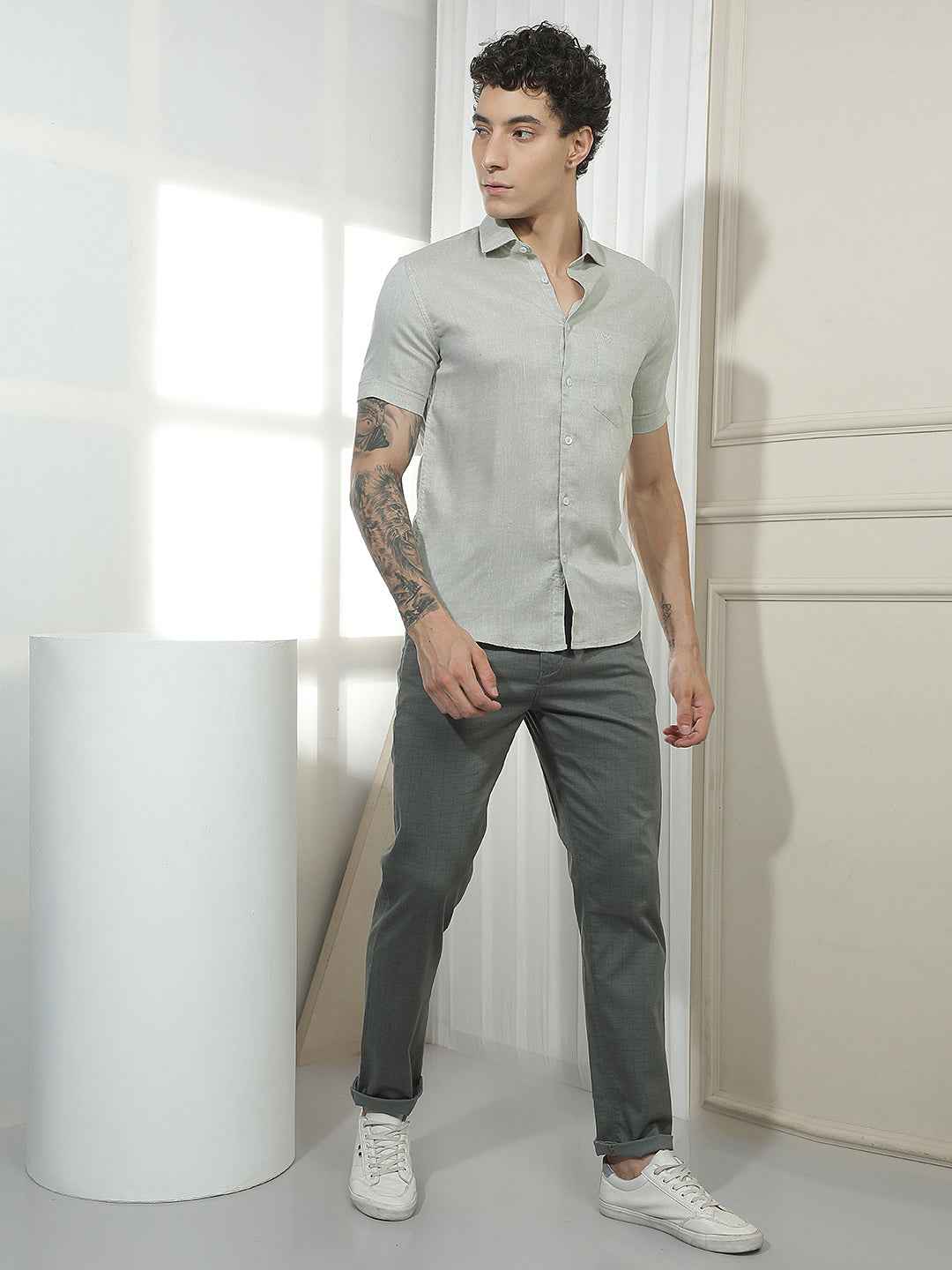 Classic Green Casual Linen Shirt