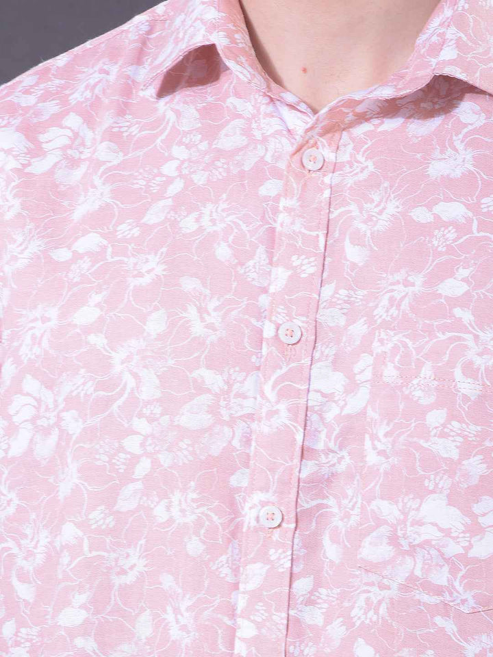 Peach Floral Print 100% Cotton Shirt