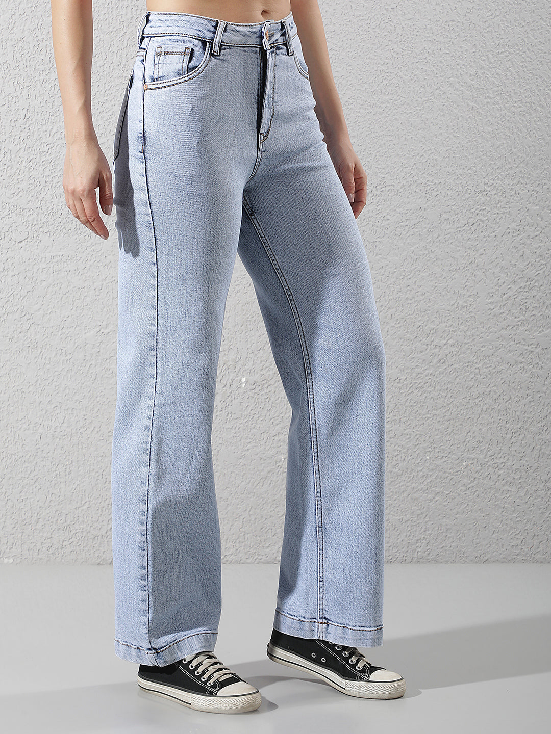 Refined Sapphire Blue Wide-Leg Jeans