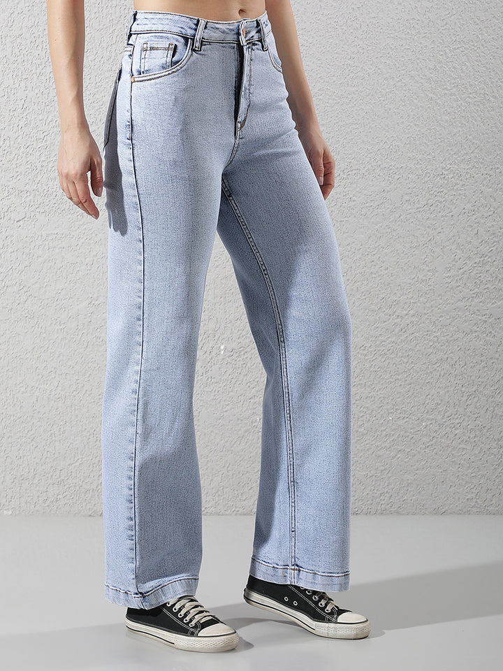 Refined Sapphire Blue Wide-Leg Jeans