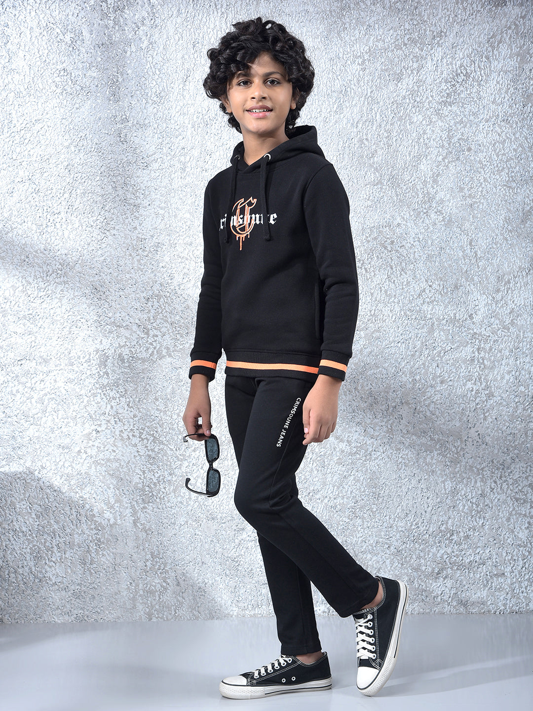 Black Typographic Print Hooded Neck Sweatshirt