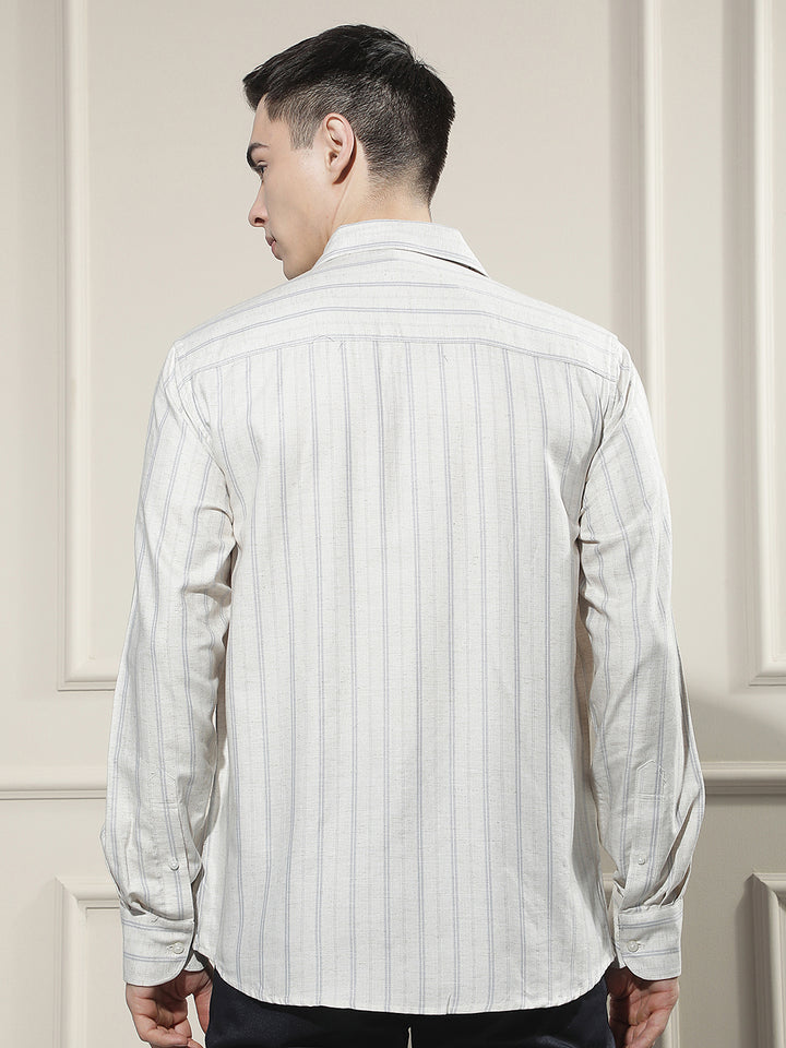 Blue Vertical Striped Linen Shirt