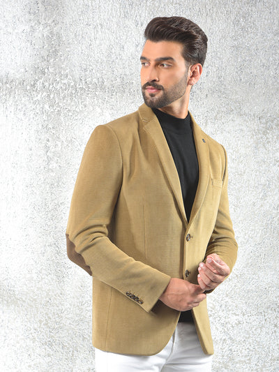 Beige Notched Lapel Single-Breasted Blazer