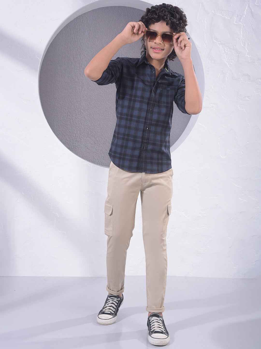 Navy Blue Checked 100% Cotton Shirt