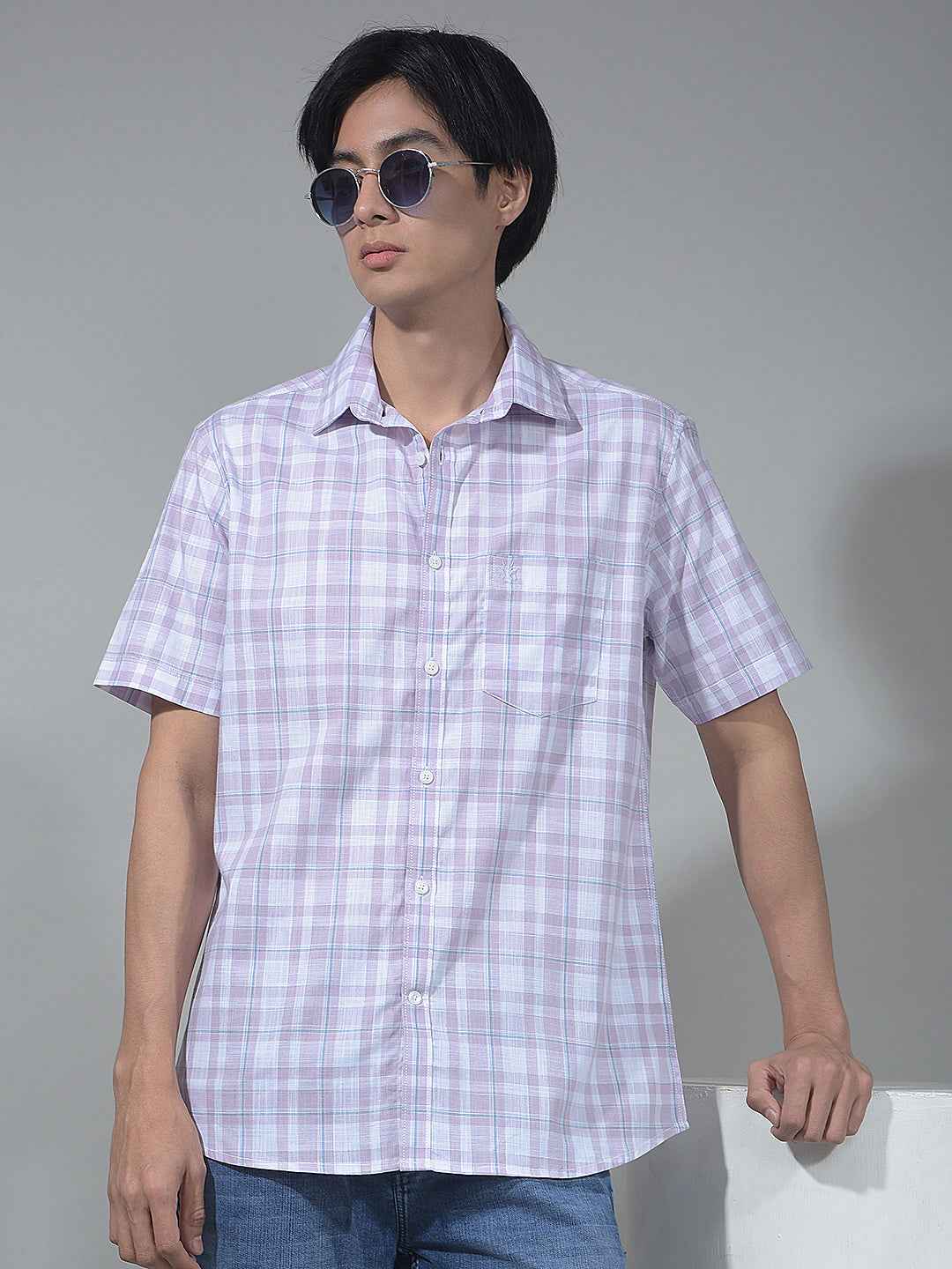 Purple Checked 100% Cotton Shirt