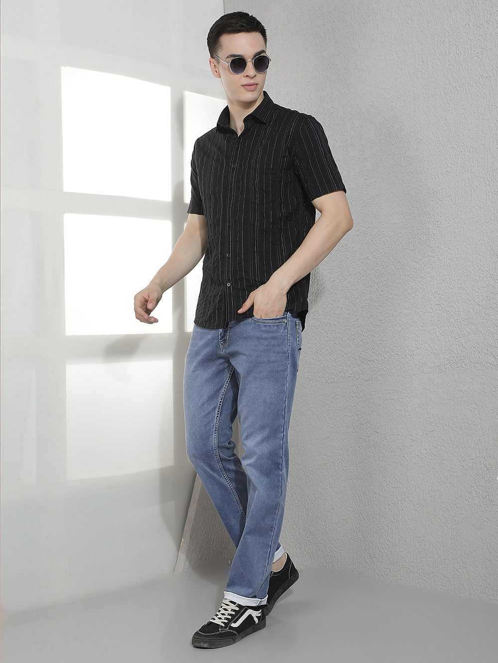 Black Horizontal Striped 100% Cotton Shirt