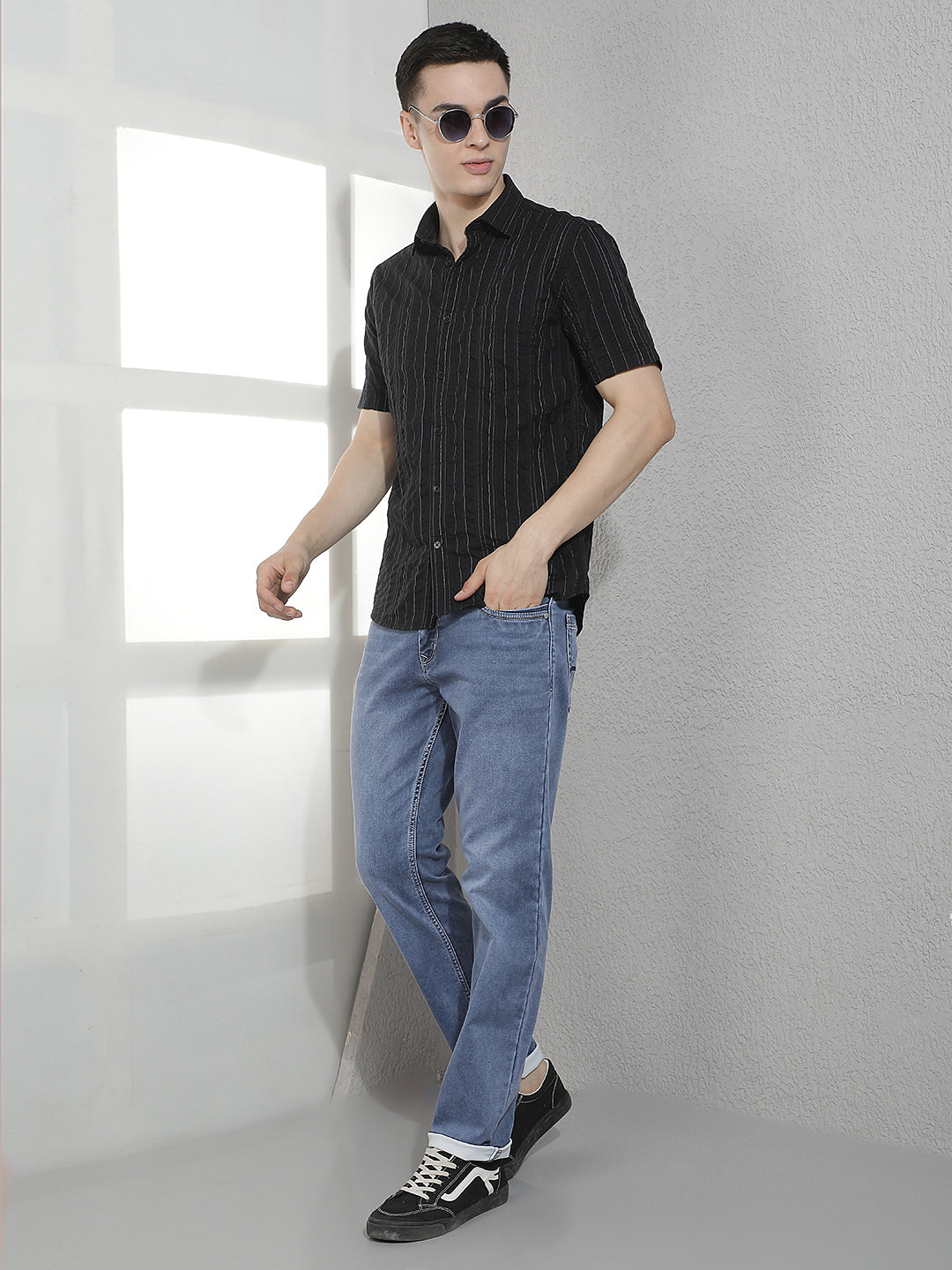 Black Horizontal Striped 100% Cotton Shirt