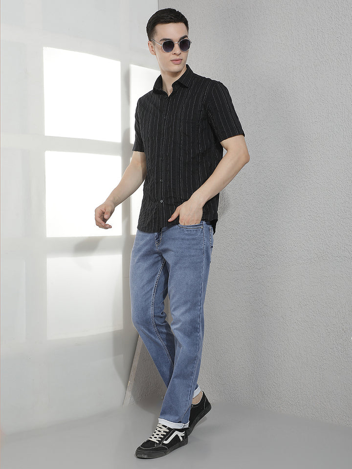 Black Horizontal Striped 100% Cotton Shirt