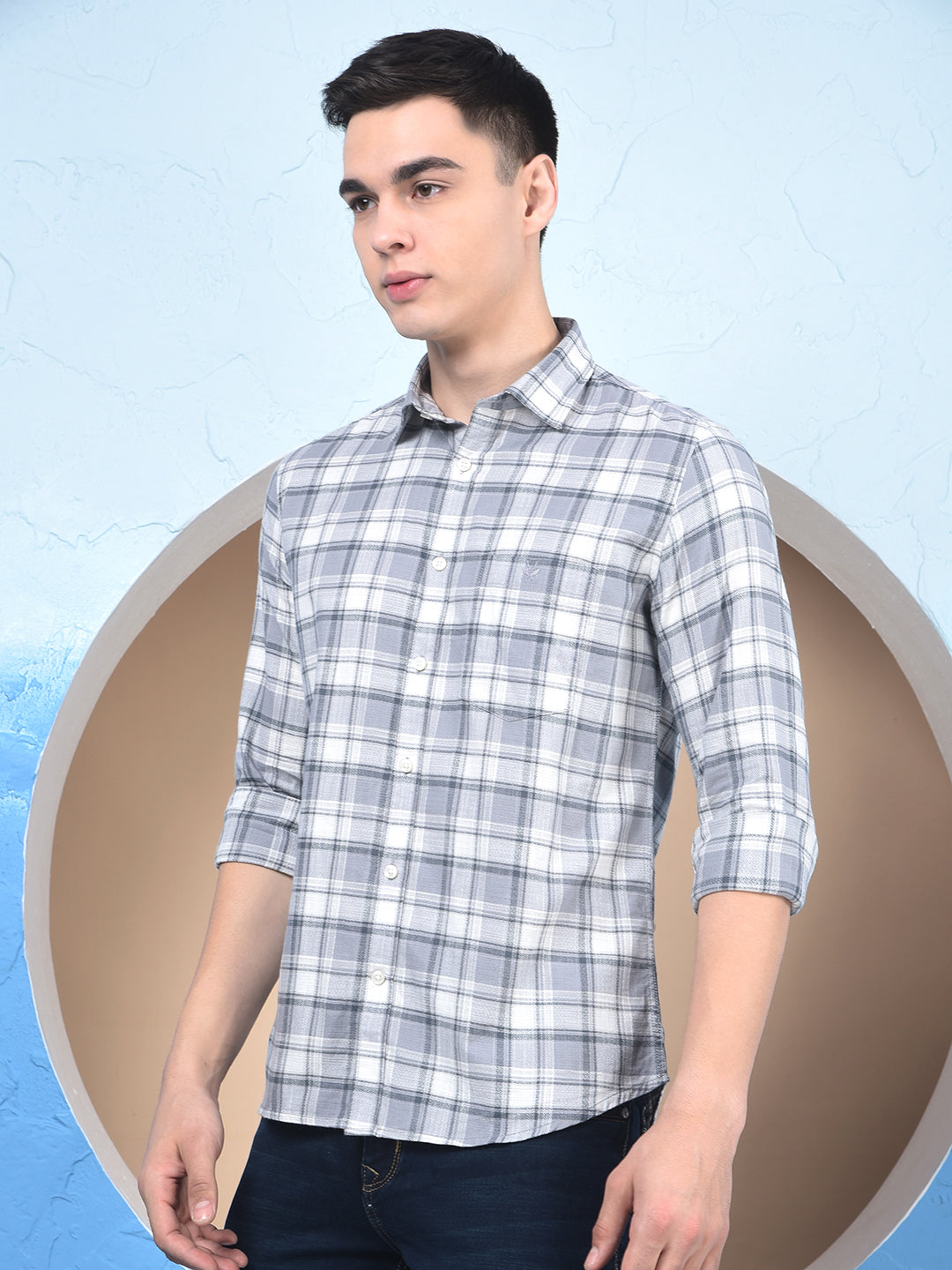 Grey Checked 100% Cotton Shirt