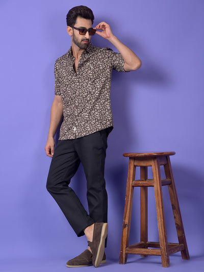 Brown Printed 100% Cotton Shirt