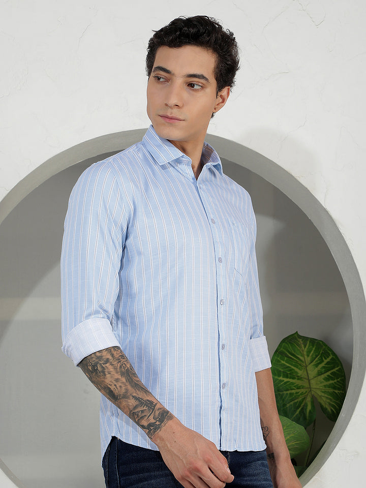 Sky Blue Vertical Stripes Shirt