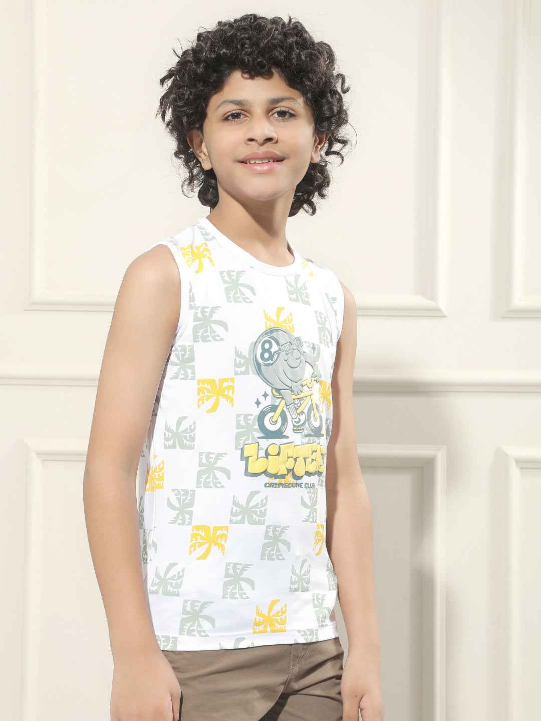 White Graphic Print Sleeveless T-Shirt