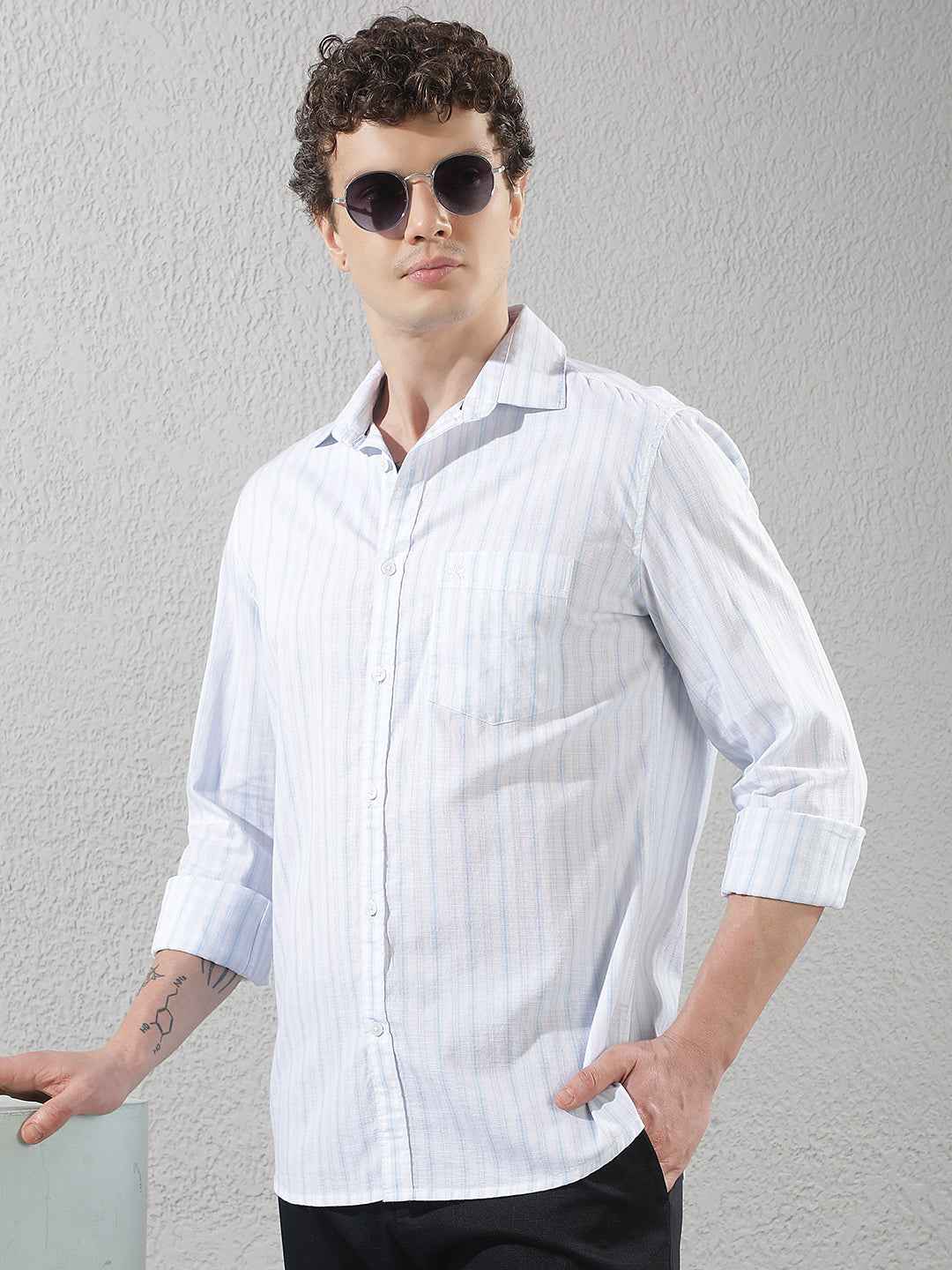 White Vertical Striped 100% Cotton Shirt