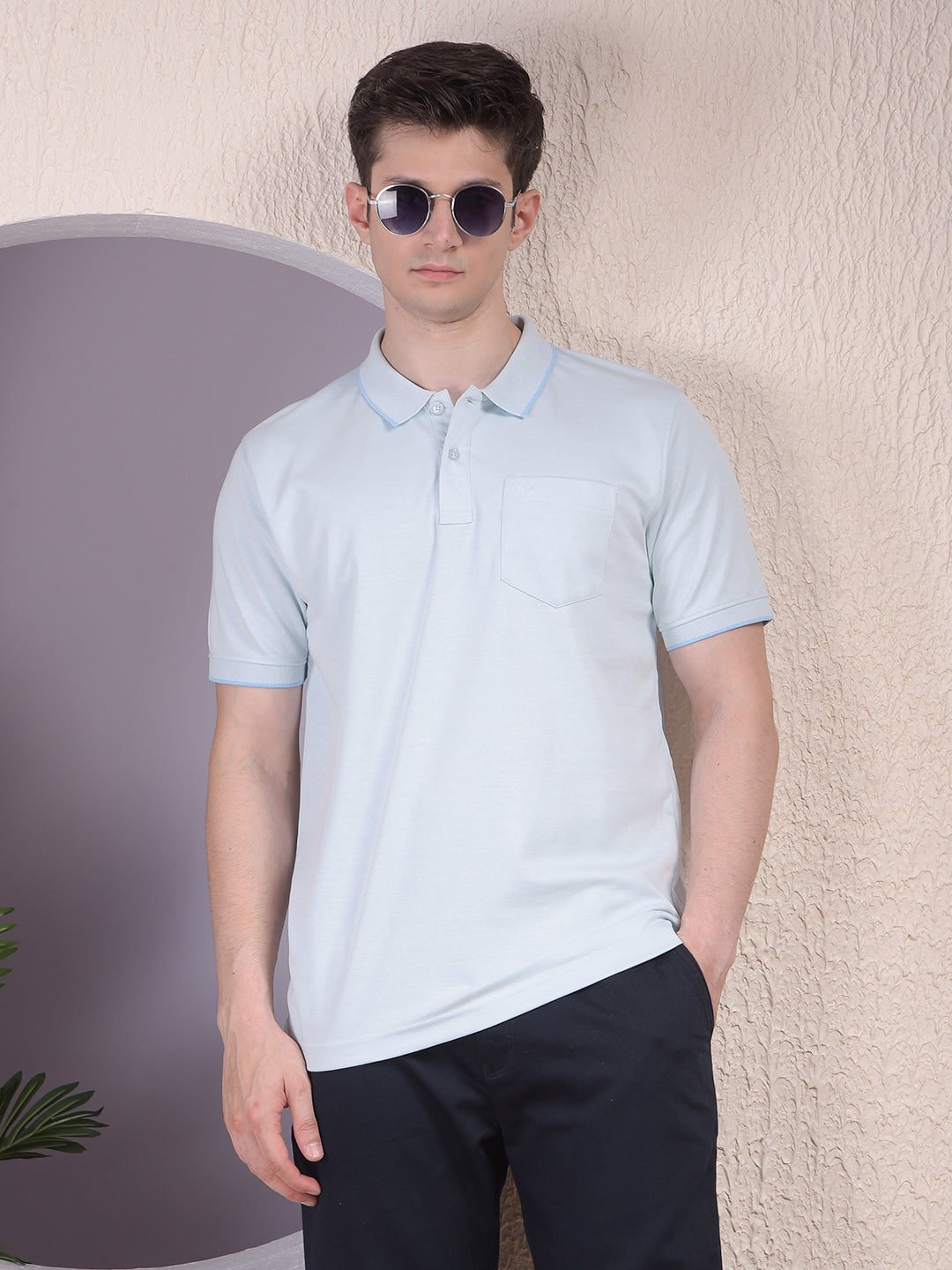 Blue Polo-Neck T-Shirt