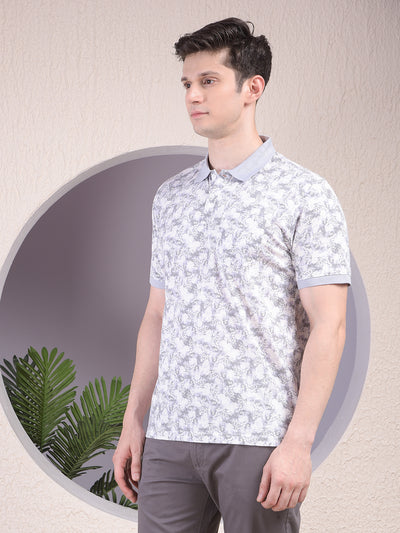 Purple Floral Print Polo-Neck T-Shirt