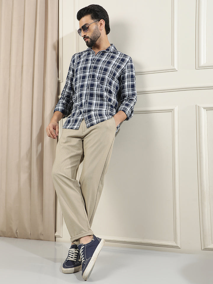Navy Blue Checked 100% Cotton Shirt