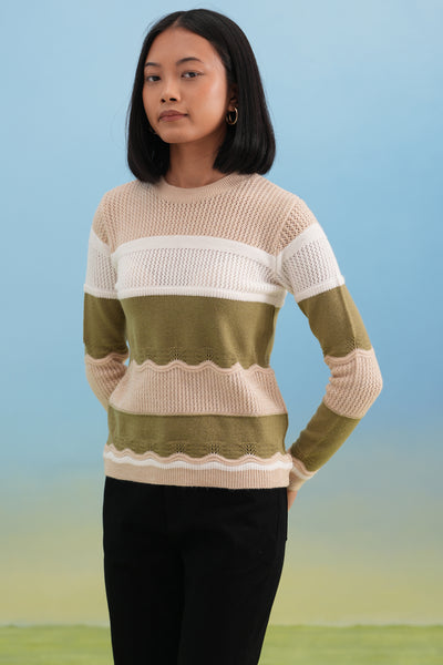 Olive Layered Color-Block Winter Pullover