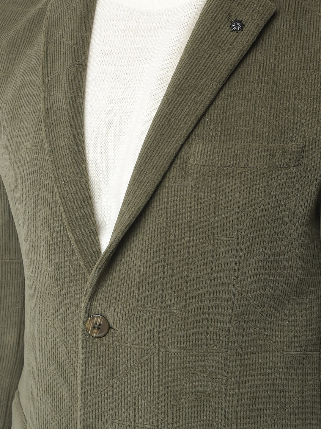 Olive Jacquard Notched Lapel Single-Breasted Blazer