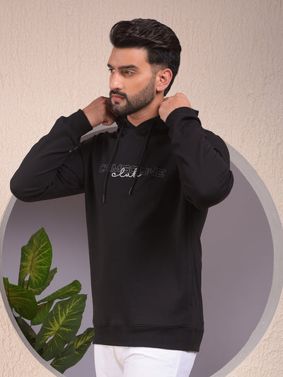 Black Embroidered Hooded Neck Sweatshirt