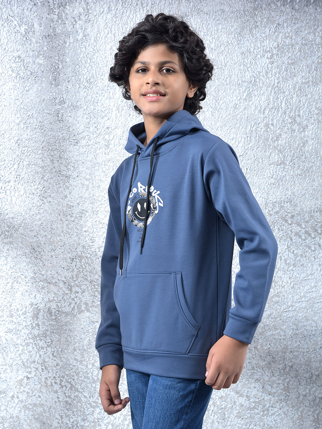Blue Embellished Hooded Neck Sweatshirt