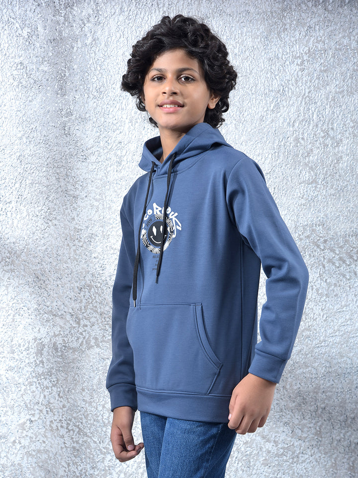 Blue Embellished Hooded Neck Sweatshirt