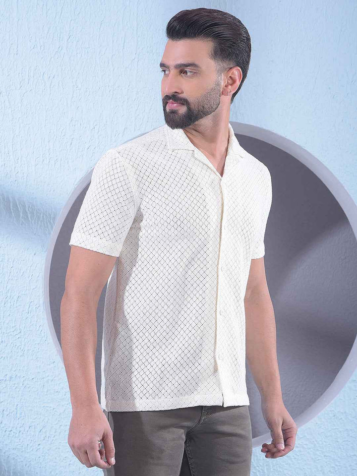 Yellow Jacquard Resort Collar Shirt