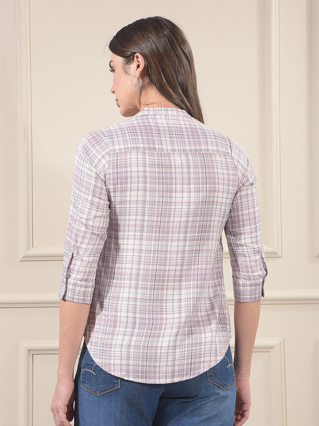 Purple Checked V-Neck Shirt