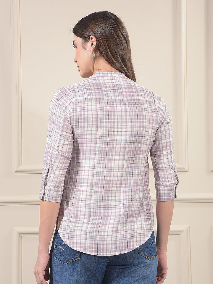 Purple Checked V-Neck Shirt