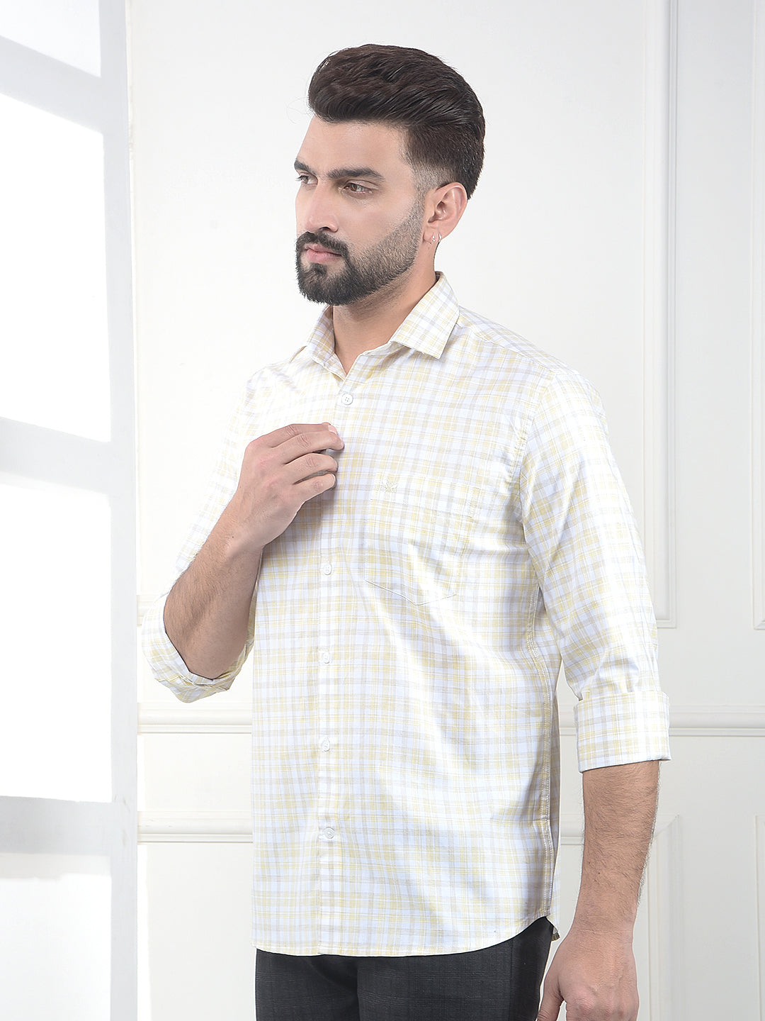 Yellow Checked 100% Cotton Shirt