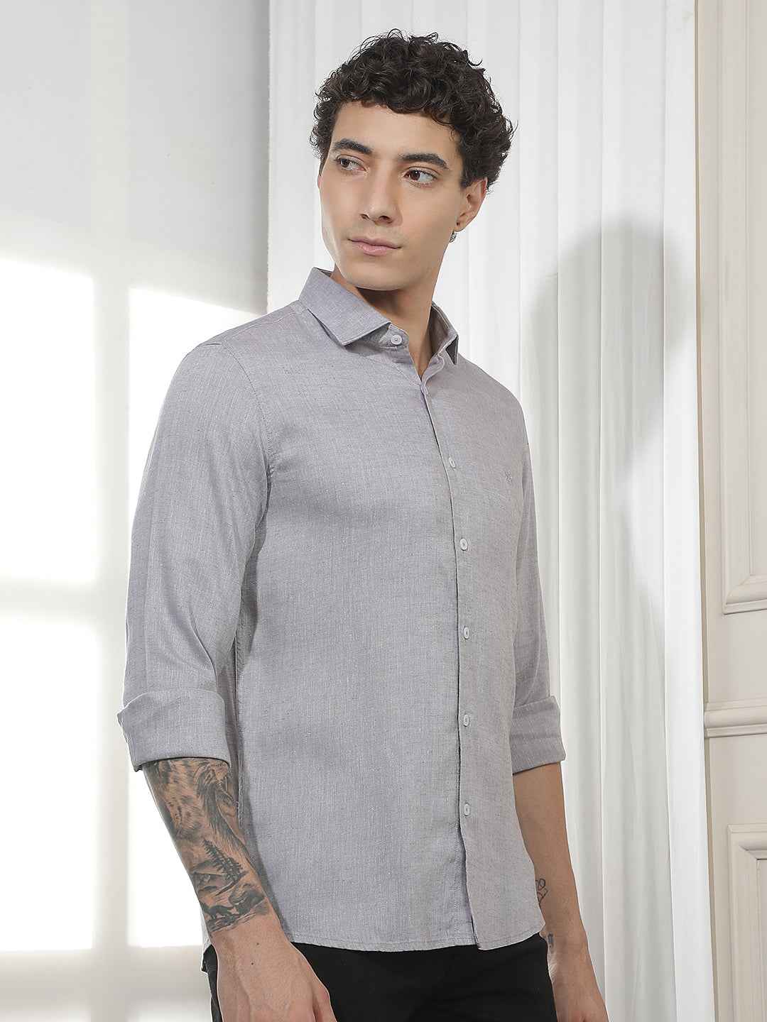 Grey Casual Linen Shirt