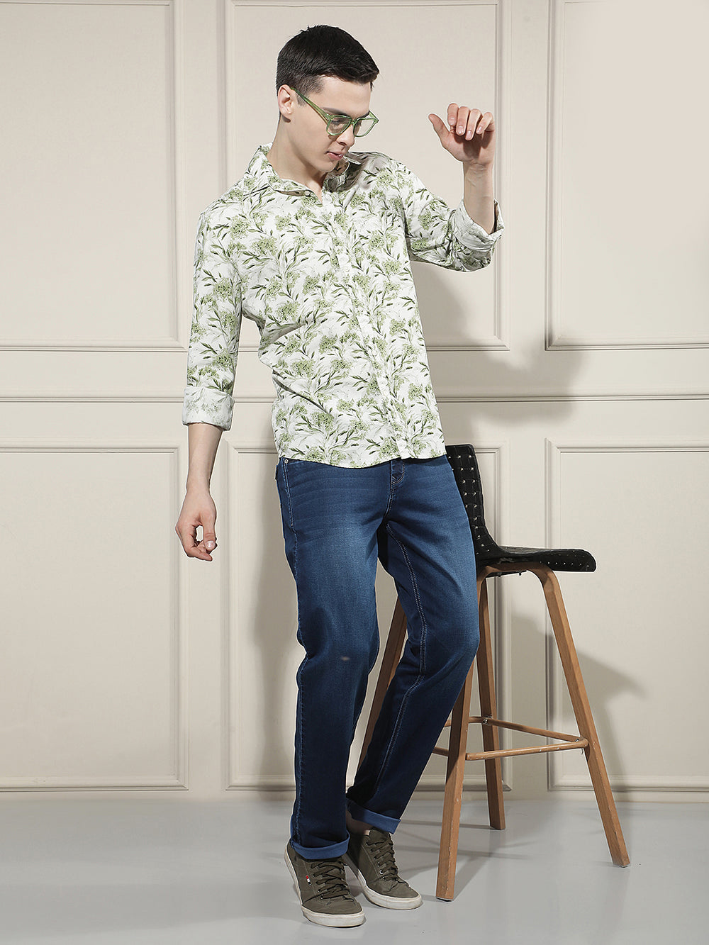 Navy Blue Cotton Straight Jeans