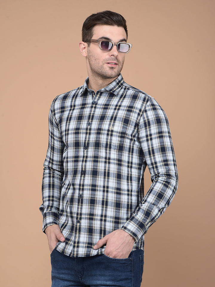 Beige Checked 100% Cotton Shirt-Men Shirts-Crimsoune Club