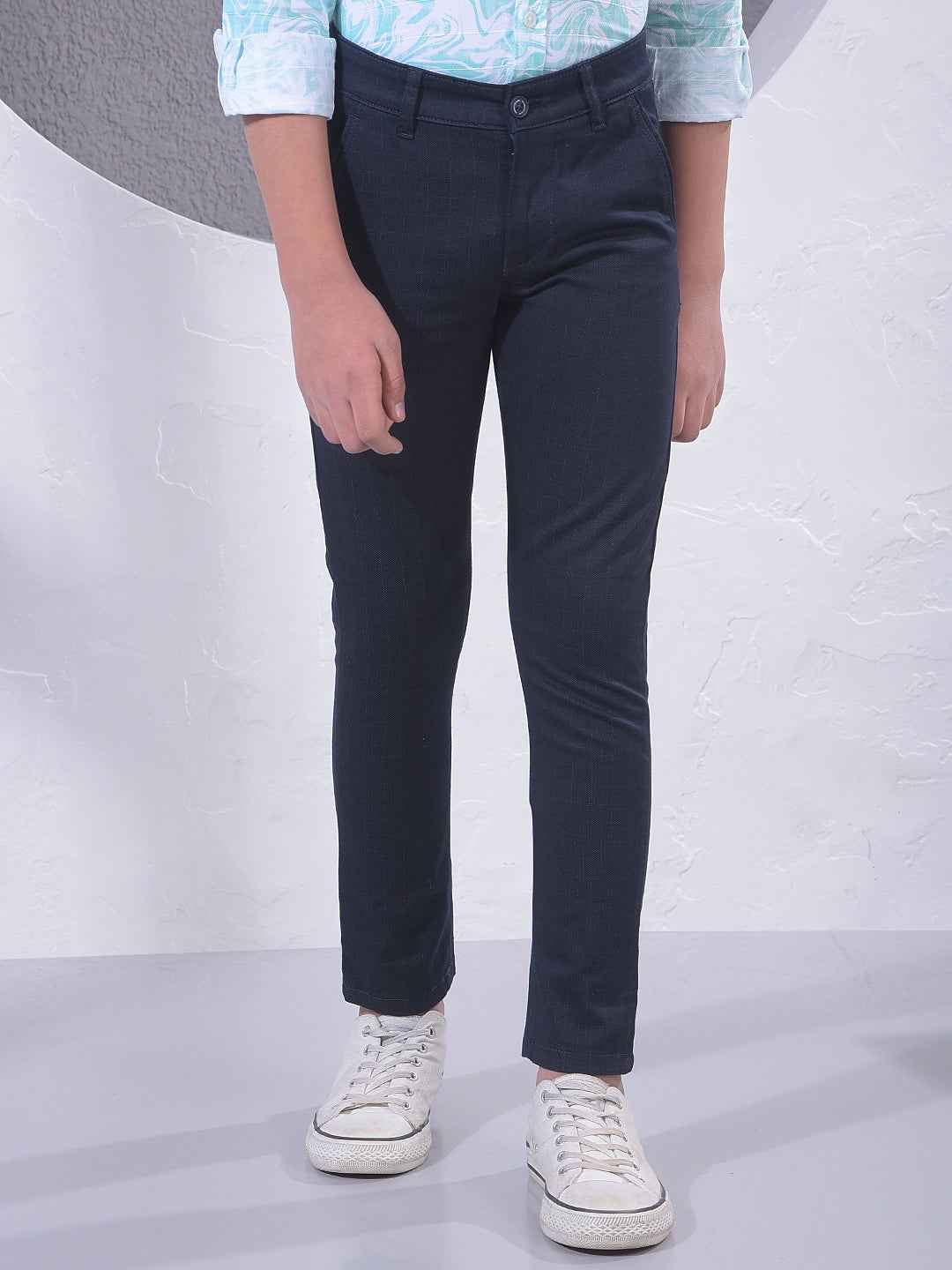 Navy Blue Checked Trousers