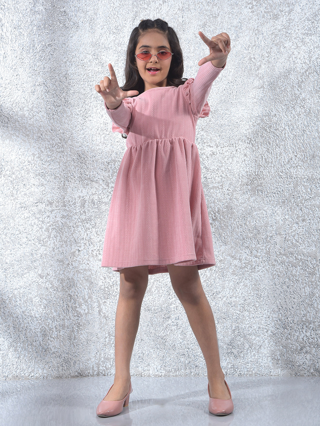 Pink Jacquard A-Line Dress