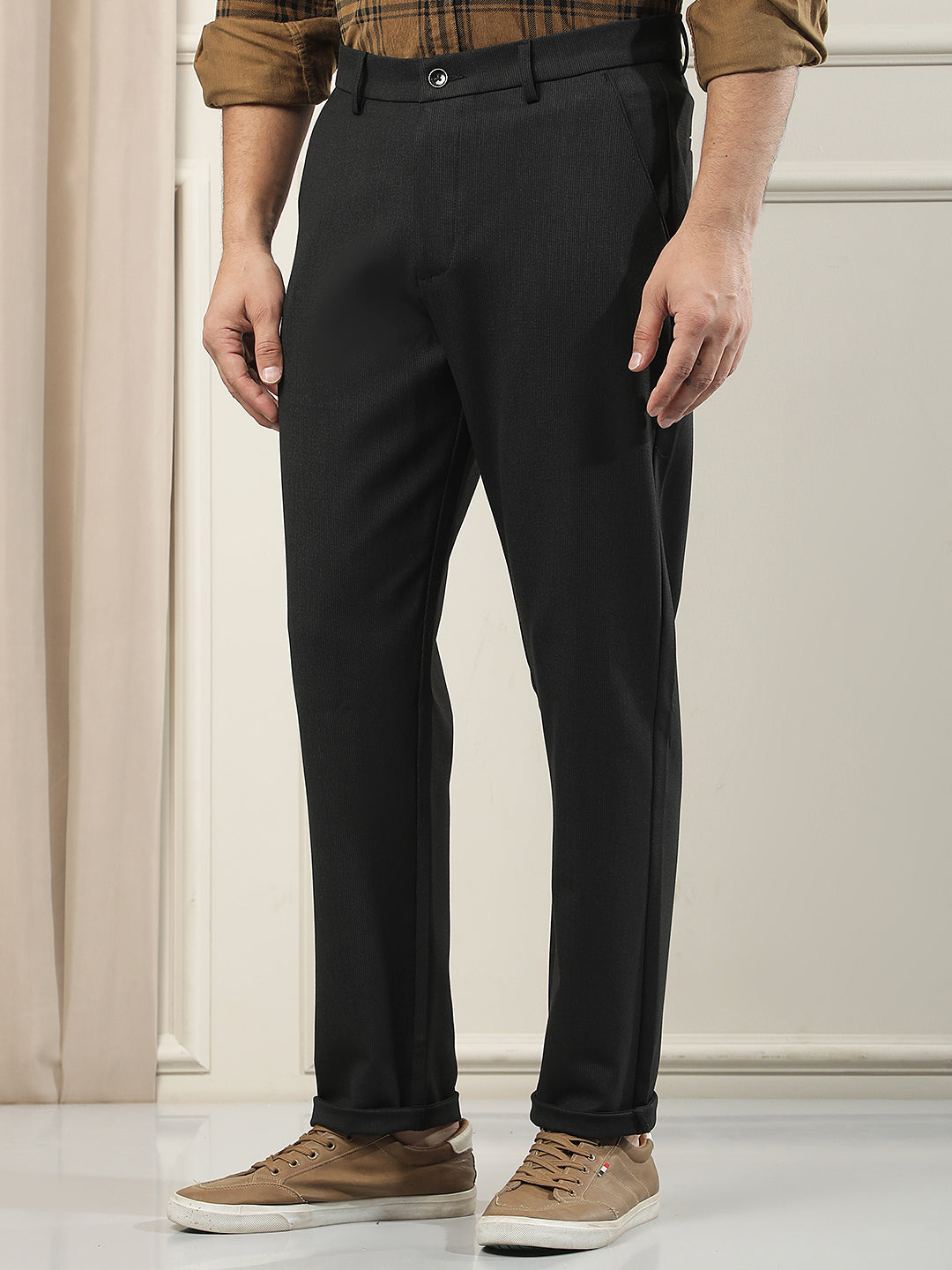 Black Textured Knitted Trousers
