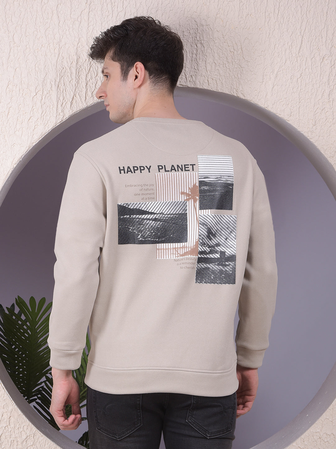 Beige Graphic Print Sweatshirt