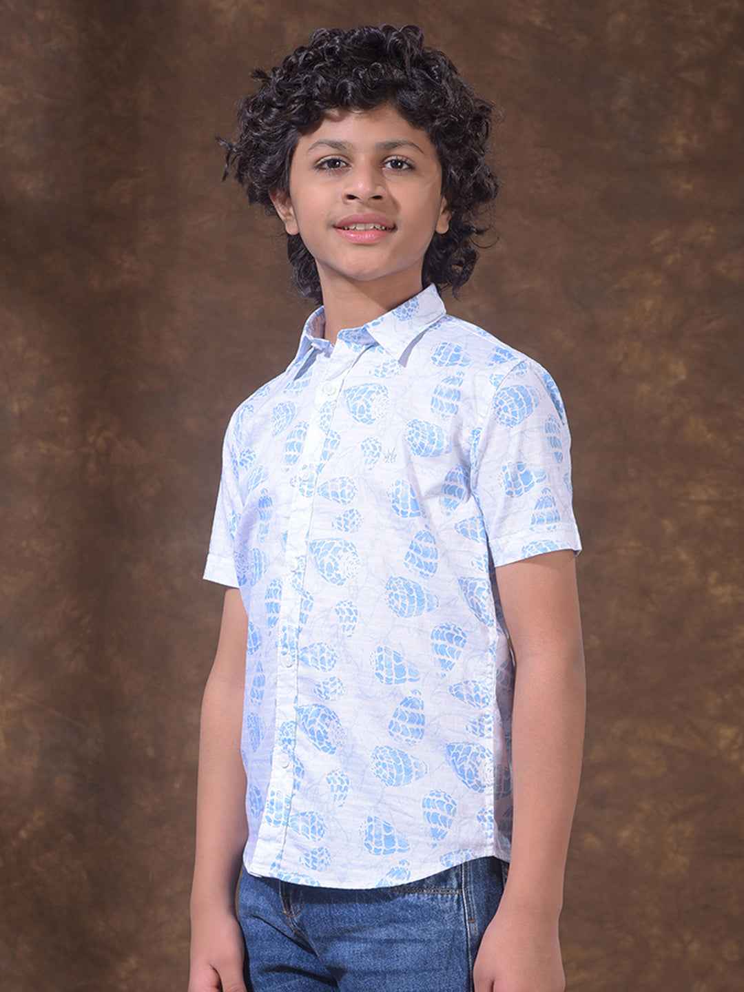 Sky Blue Tropical Print Casual Shirt