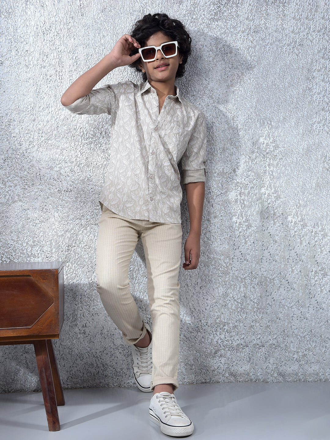 Grey Floral Print 100% Cotton Shirt