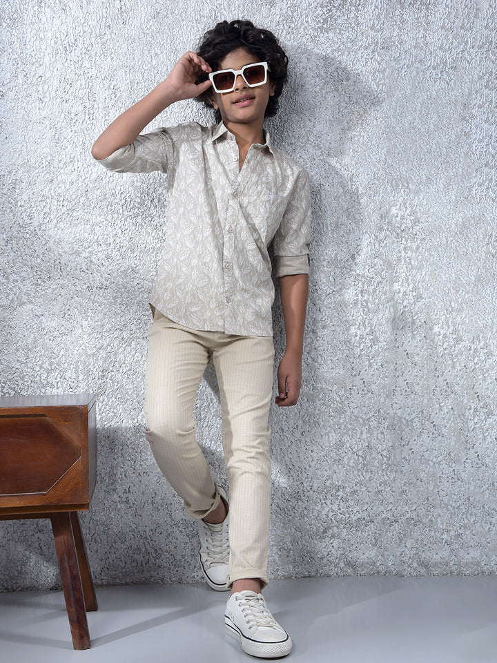 Grey Floral Print 100% Cotton Shirt