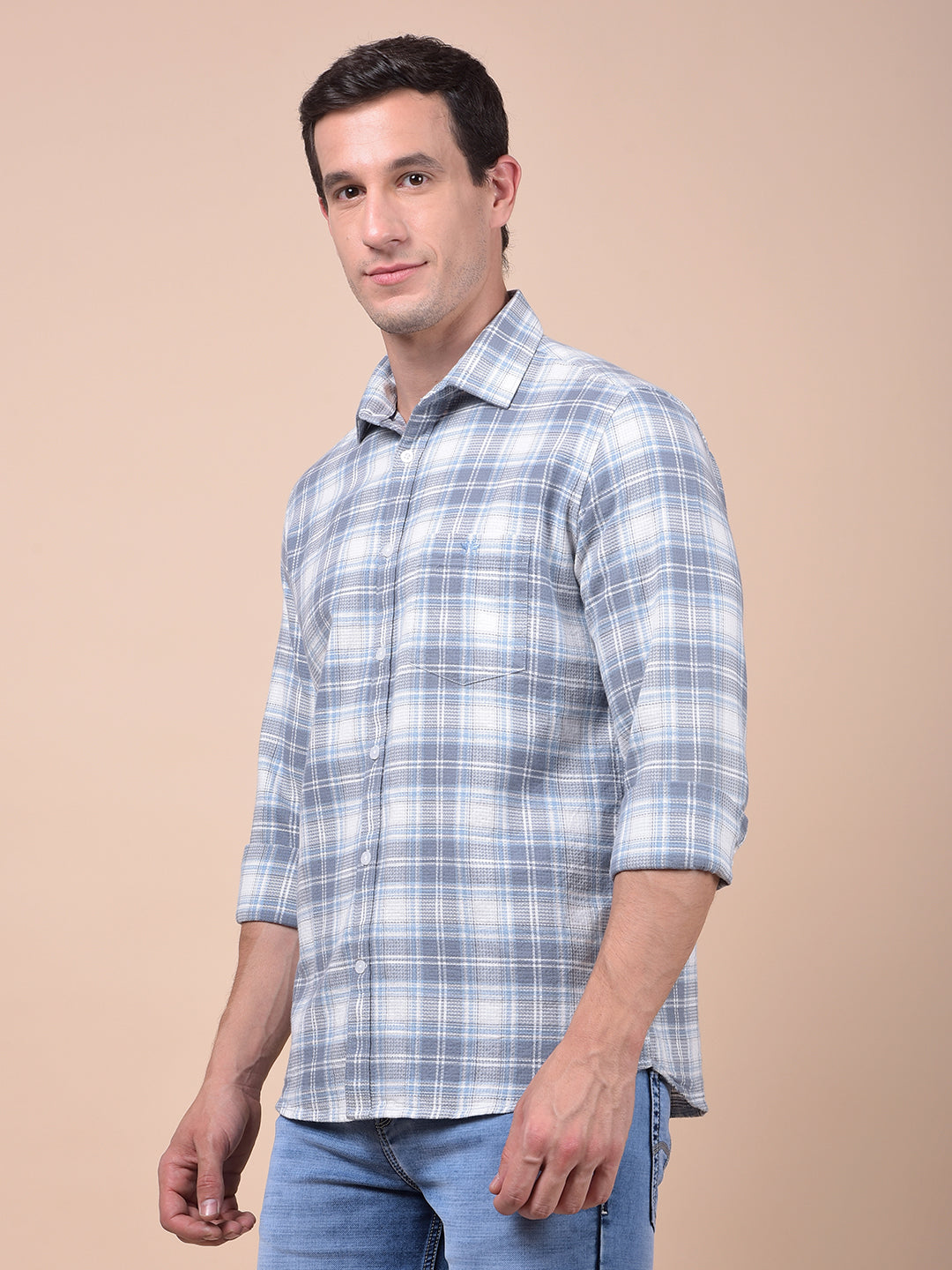 Blue Checked 100% Cotton Shirt
